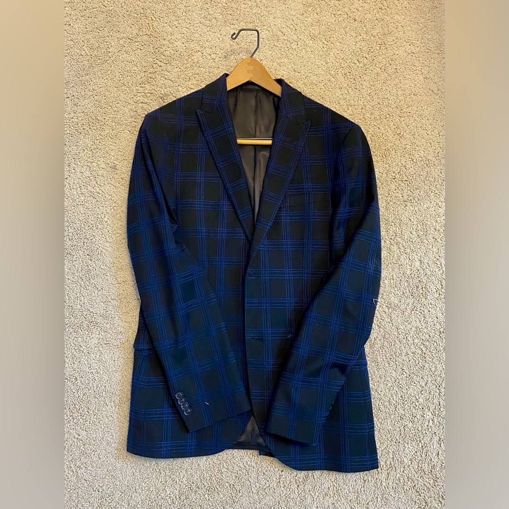 Topman Navy and Black Plaid Blazer